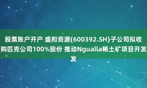 股票账户开户 盛和资源(600392.SH)子公司拟收购匹克公司100%股份 推动Ngualla稀土矿项目开发